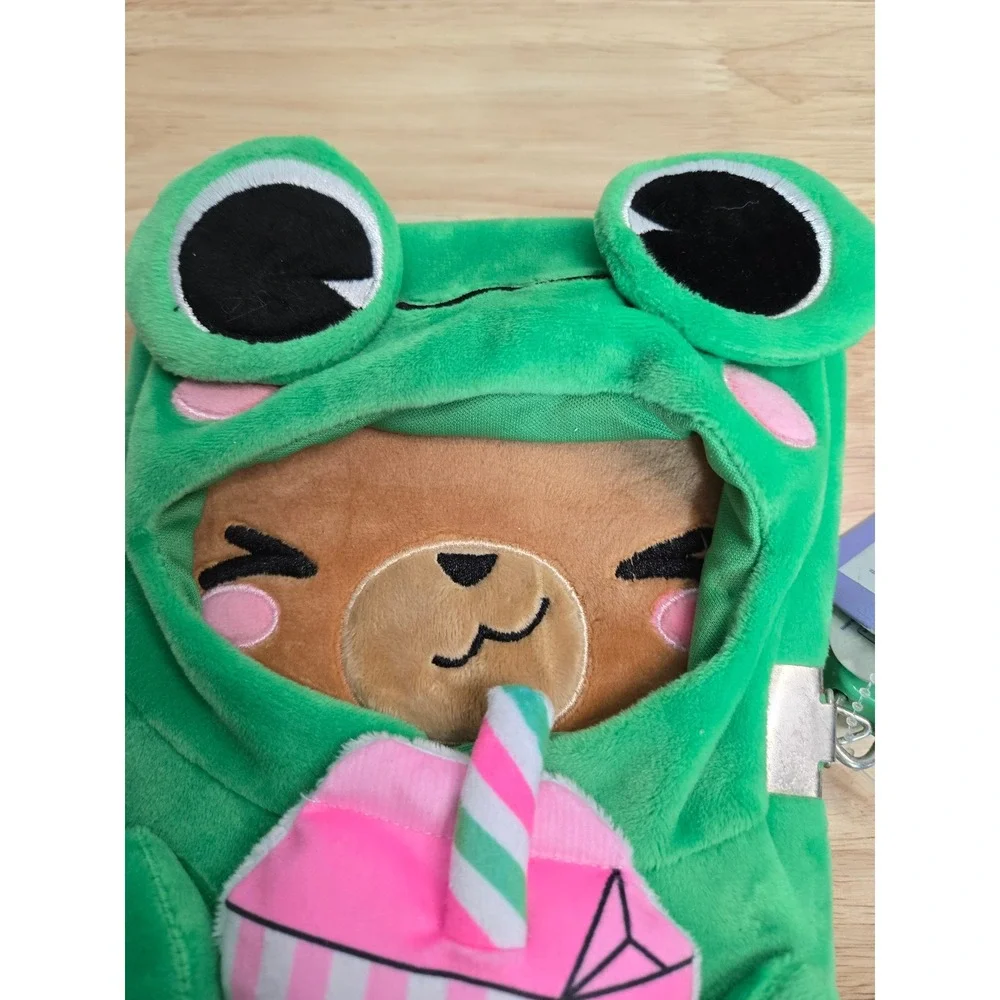 Claire's Plush Frog Bear Strawberry Milk Locking Journal Diary with Keys Green